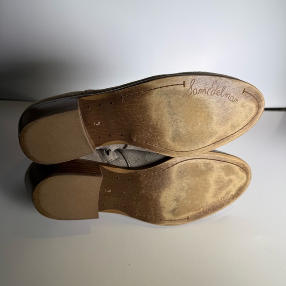 Women's Sam Edelman Size9 Tan Grey Ankle Suede Leather Boots Pre Owned - Picture 8 of 9